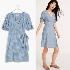 Madewell Gingham Shirred-Sleeve Wrap Dress
